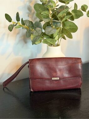 Etienne Aigner Burgundy Leather Wristlet Clutch